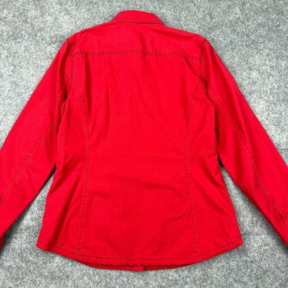 LL Bean Signature Shirt Jacket Womens 6 Red Button Up Lined Cotton Pockets - Picture 9 of 13